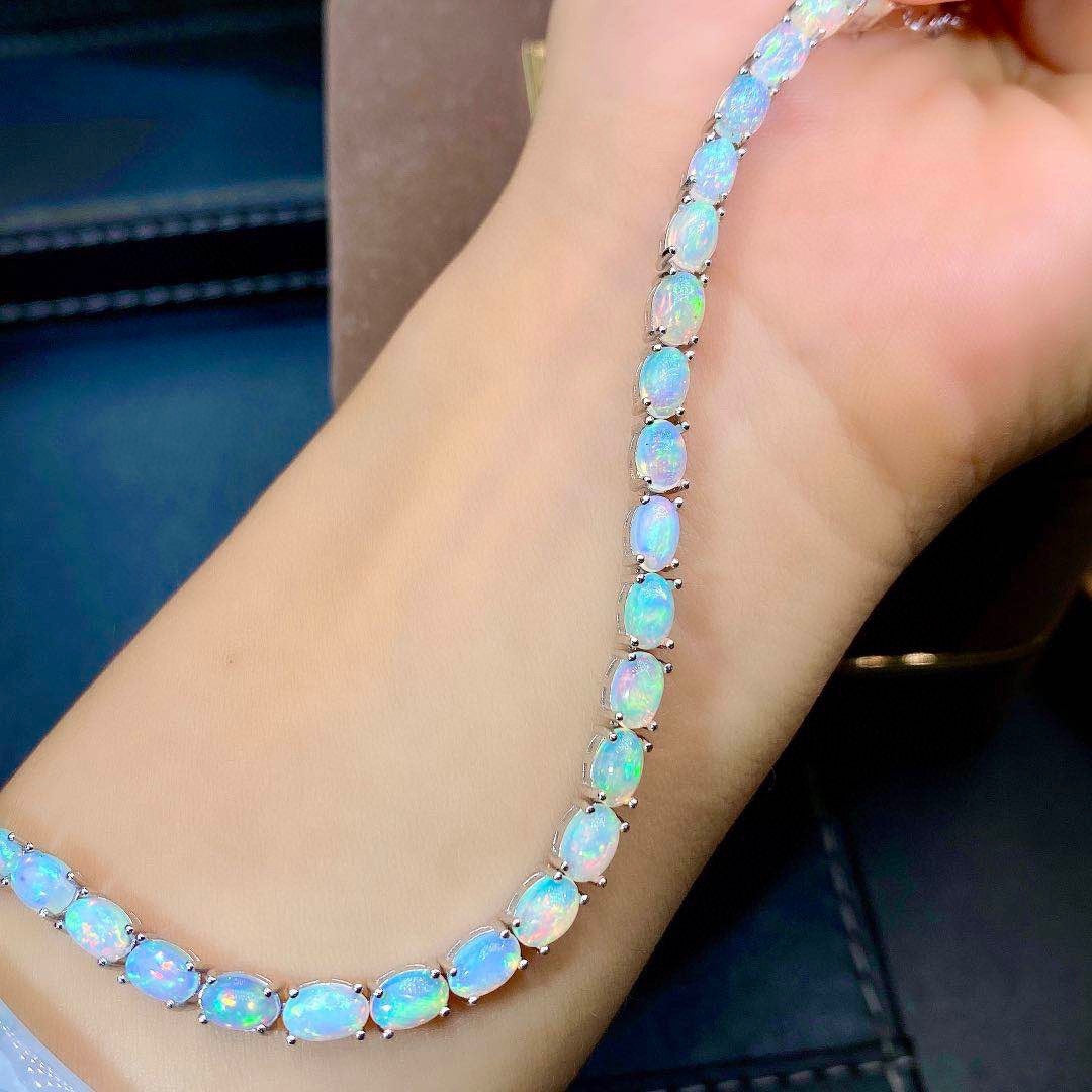 Certified 18K White Gold-Plated Opal Bracelet