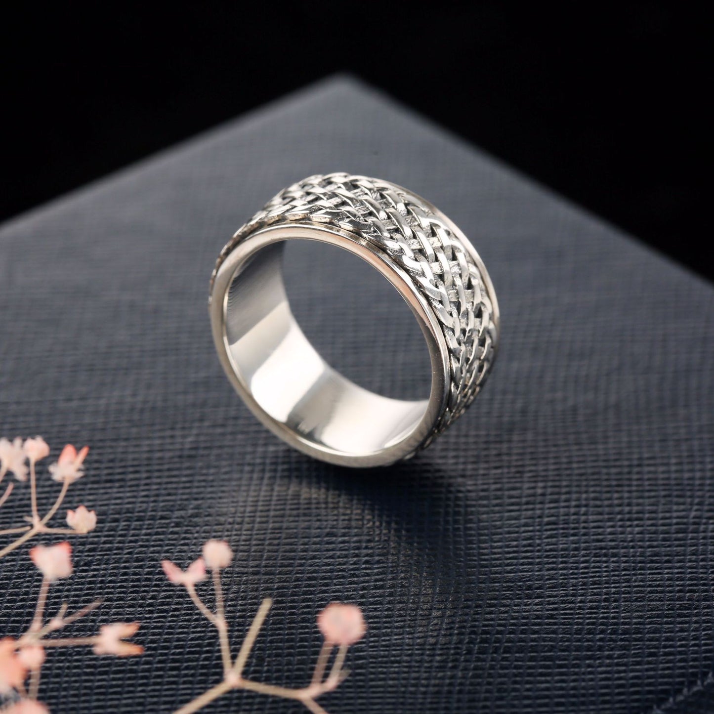 S925 Sterling Silver Braided Spinning Ring