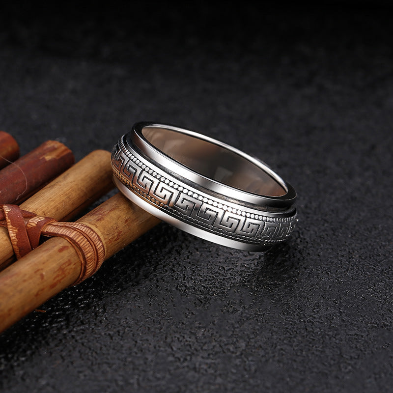 S925 Sterling Silver Greek Key Motif Spinning Ring