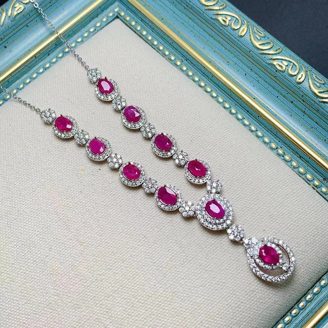 S925 Silver White Gold-Plated Natural Ruby Necklace