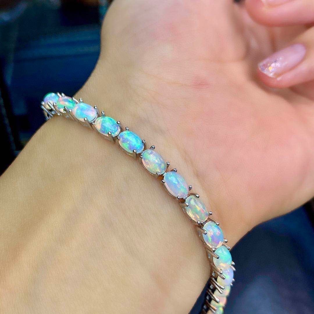 Certified 18K White Gold-Plated Opal Bracelet