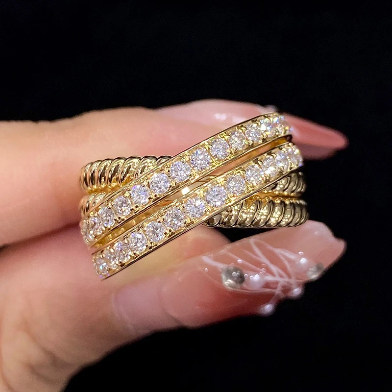 Luxury 18K Yellow Gold Natural Diamond Cross Ring