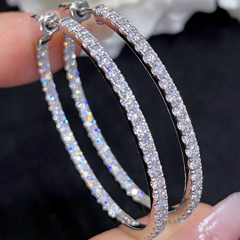 Luxury 18K White Gold Natural Diamond Hoop Earrings