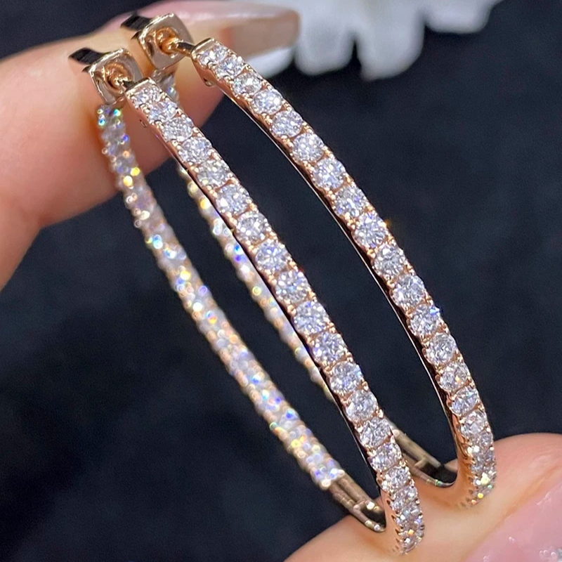 Luxury 18K Rose Gold Natural Diamond Hoop Earrings