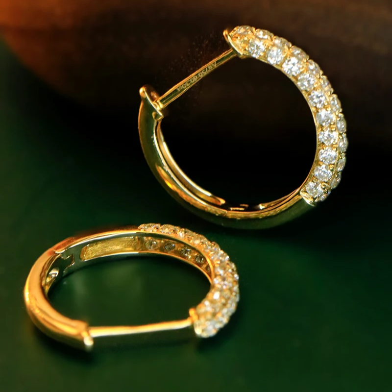 Luxury 18K White/Yellow Gold Natural Diamond Hoop Earrings