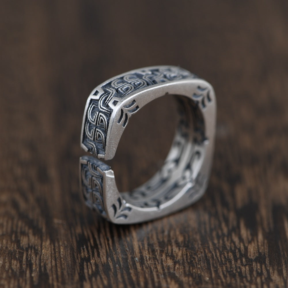 [S925] Sterling Silver Gaelic Key Square Ring