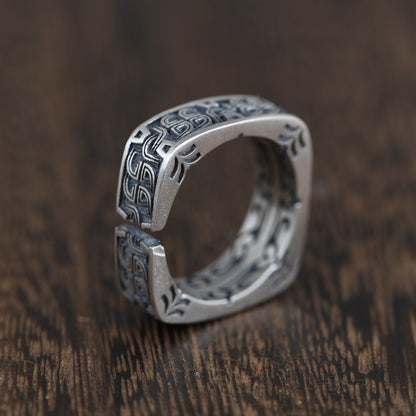 [S925] Sterling Silver Gaelic Key Square Ring