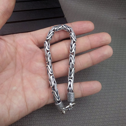 [S925] Sterling Silver Byzantine Link Hook & Eye Bracelet