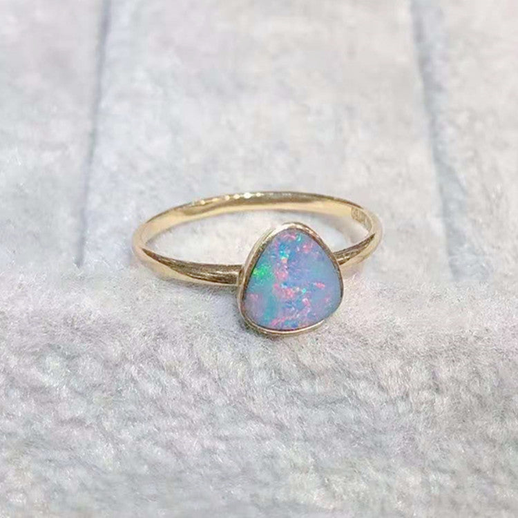 18K Yellow Gold Australian Natural Opal Stone Ring