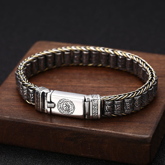[S925] Sterling Silver Vajra Mantra Turn Bead Bracelet