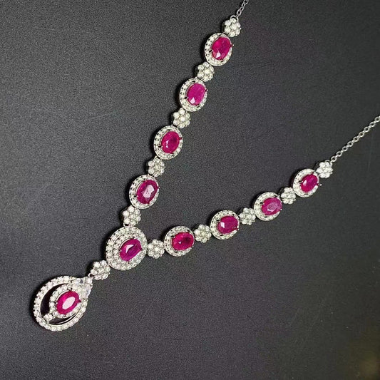 S925 Silver Inlaid Natural Ruby Necklace
