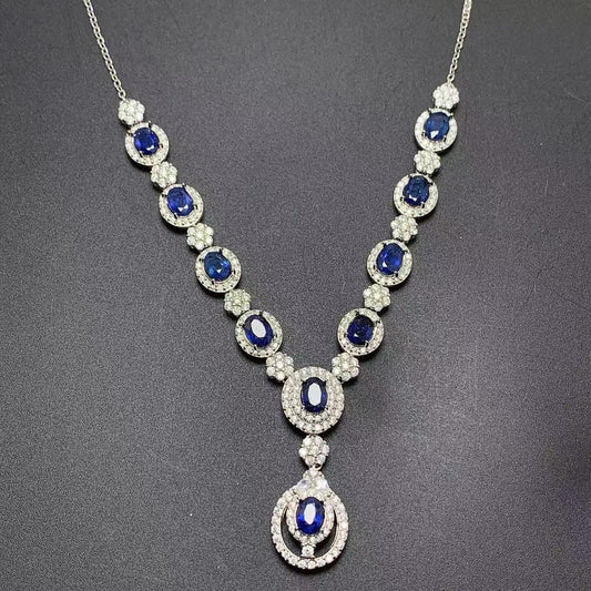 S925 Silver Inlaid Natural Sri Lankan Sapphire Necklace