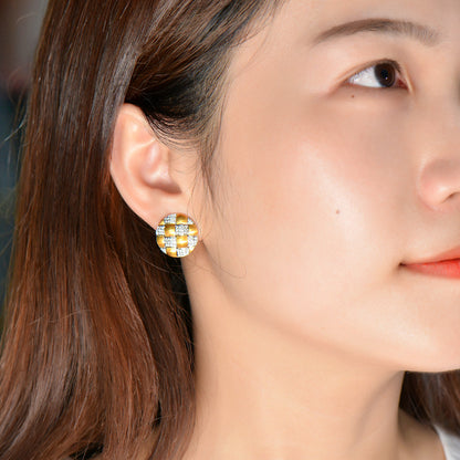 18K Gold & Diamond Braided Brushed Craft Earrings