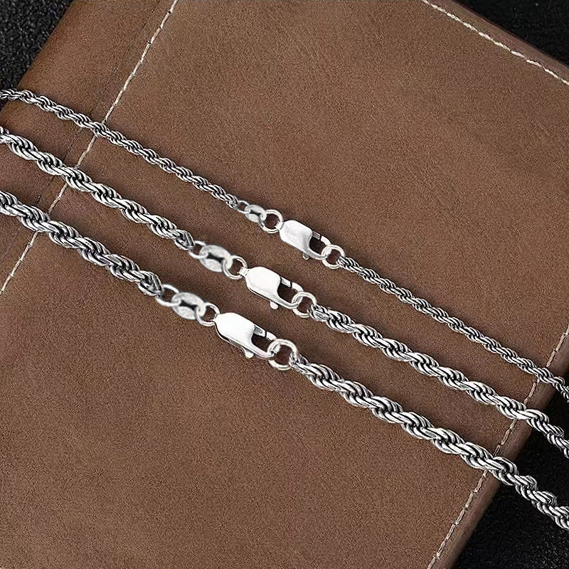 [S925] Sterling Silver & White Gold Plated Cord Necklace