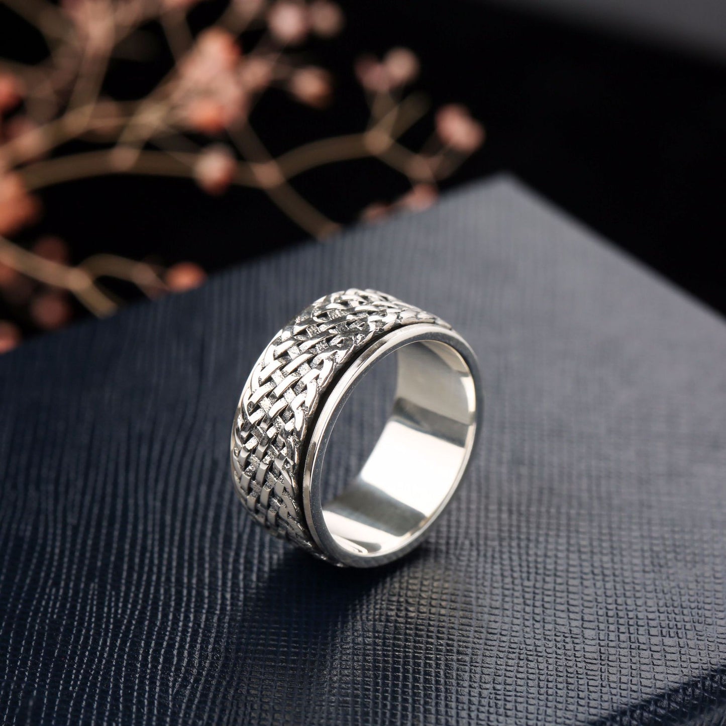 S925 Sterling Silver Braided Spinning Ring