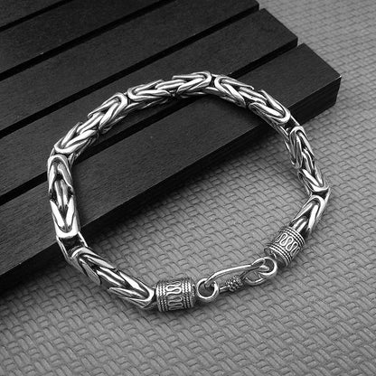 [S925] Sterling Silver Byzantine Link Hook & Eye Bracelet