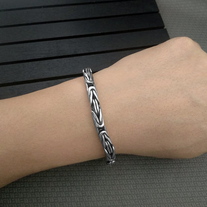 [S925] Sterling Silver Byzantine Link Hook & Eye Bracelet