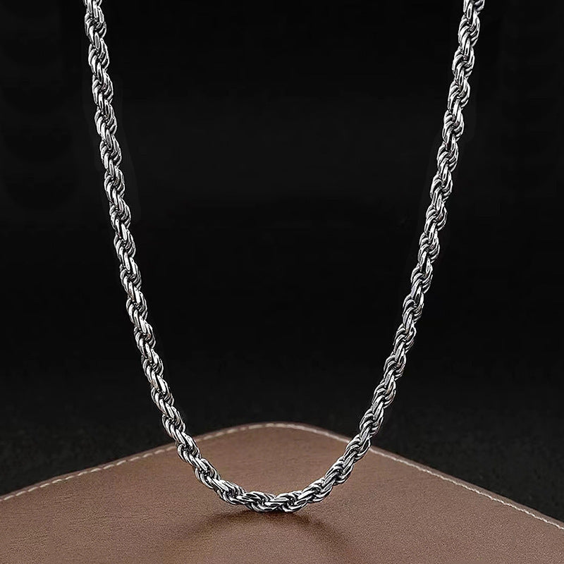 [S925] Sterling Silver & White Gold Plated Cord Necklace