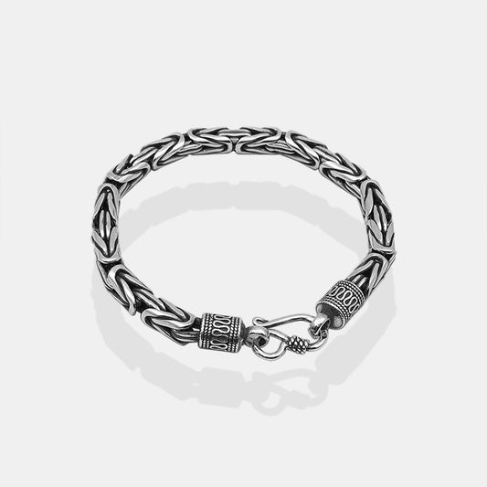 [S925] Sterling Silver Byzantine Link Hook & Eye Bracelet