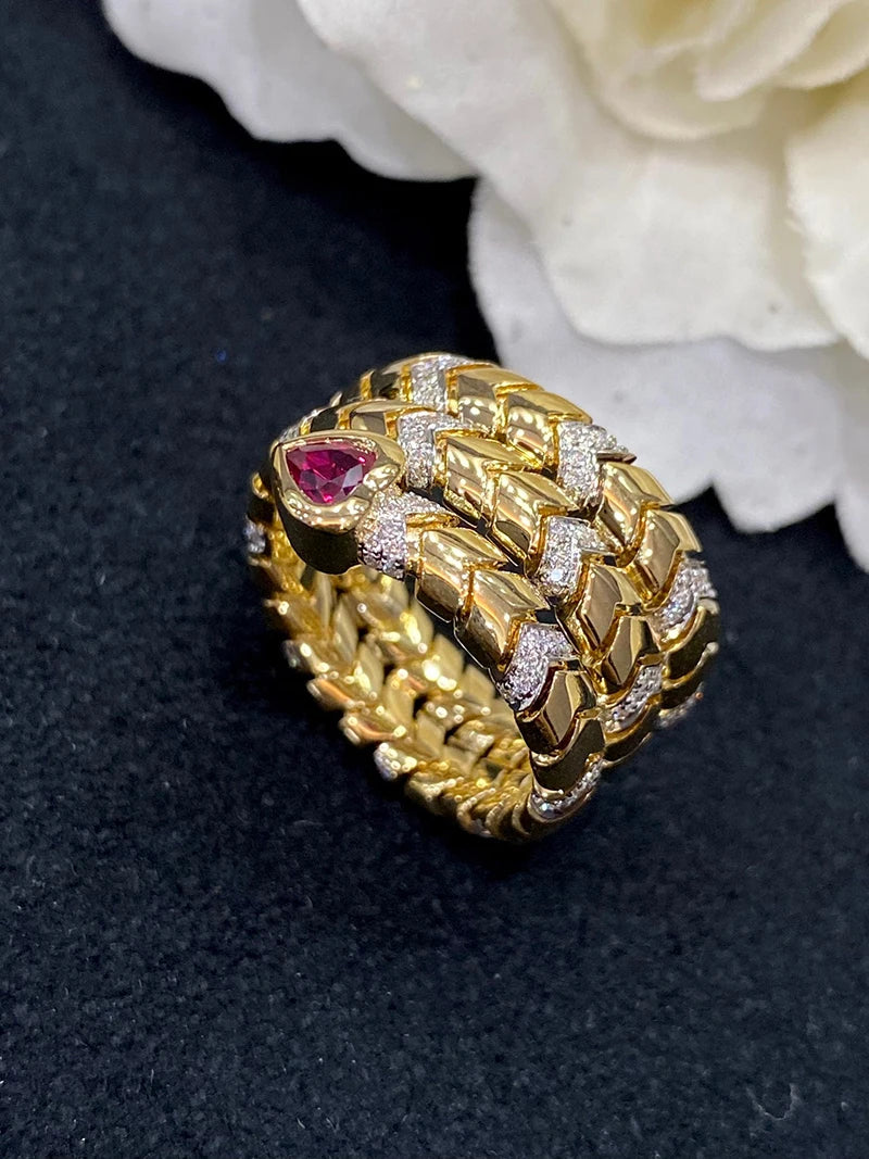 Luxury 18K Yellow Gold Natural Ruby & Diamond Ring