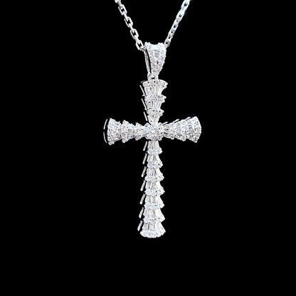Classic 18K White Gold Natural Diamond Cross Necklace