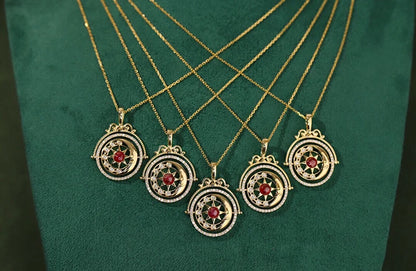 18K Yellow Gold Natural Diamond Sun & Moon Necklace