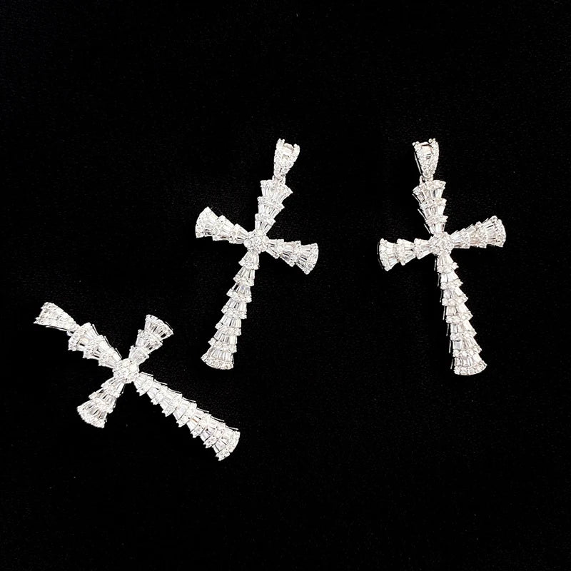 Classic 18K White Gold Natural Diamond Cross Necklace