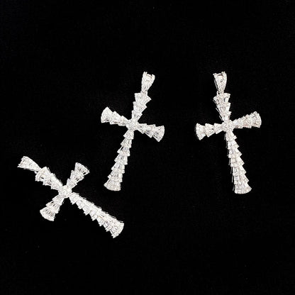 Classic 18K White Gold Natural Diamond Cross Necklace