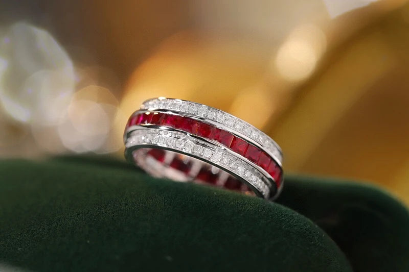 Luxury 18K White Gold Ruby & Natural Diamond Ring