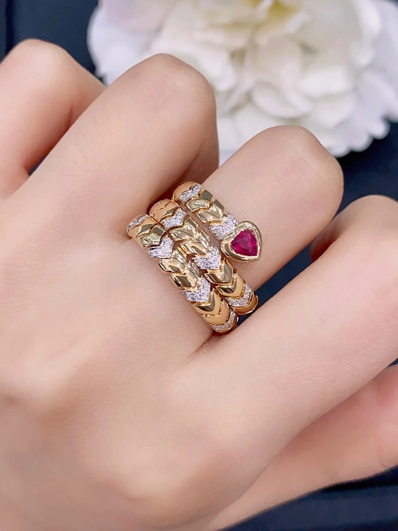 Luxury 18K Yellow Gold Natural Ruby & Diamond Ring