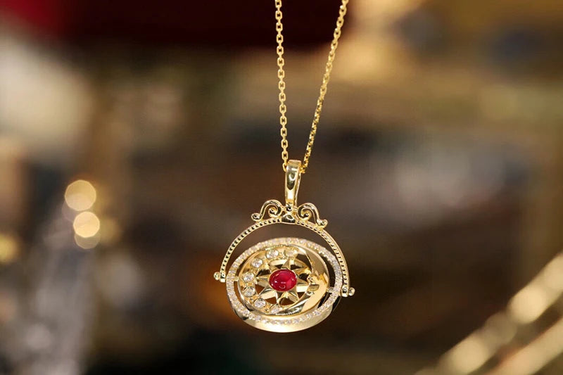 18K Yellow Gold Natural Diamond Sun & Moon Necklace