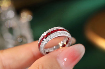 Luxury 18K White Gold Ruby & Natural Diamond Ring