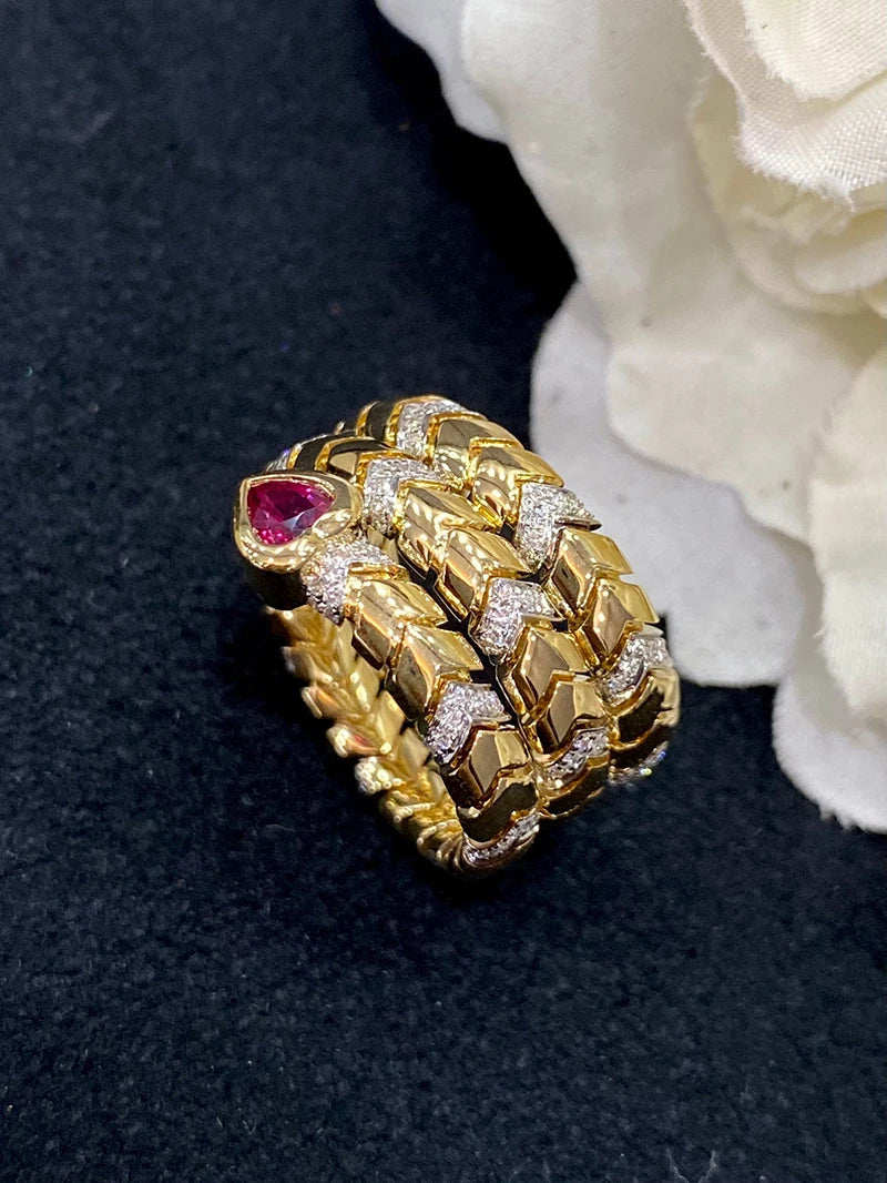 Luxury 18K Yellow Gold Natural Ruby & Diamond Ring