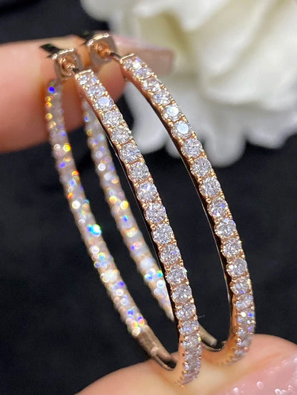 Luxury 18K Rose Gold Natural Diamond Hoop Earrings