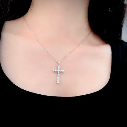 Classic 18K White Gold Natural Diamond Cross Necklace