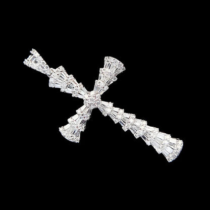Classic 18K White Gold Natural Diamond Cross Necklace