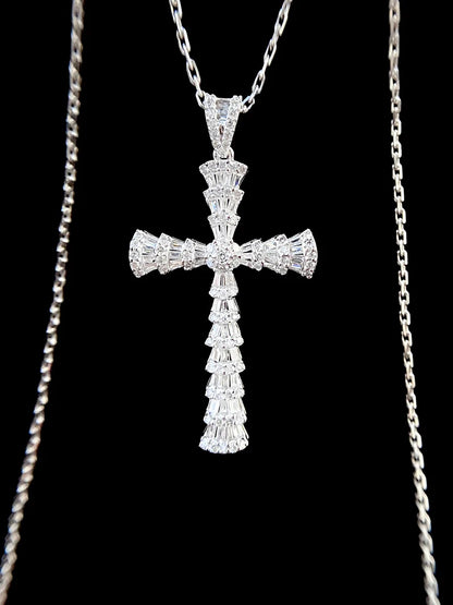 Classic 18K White Gold Natural Diamond Cross Necklace