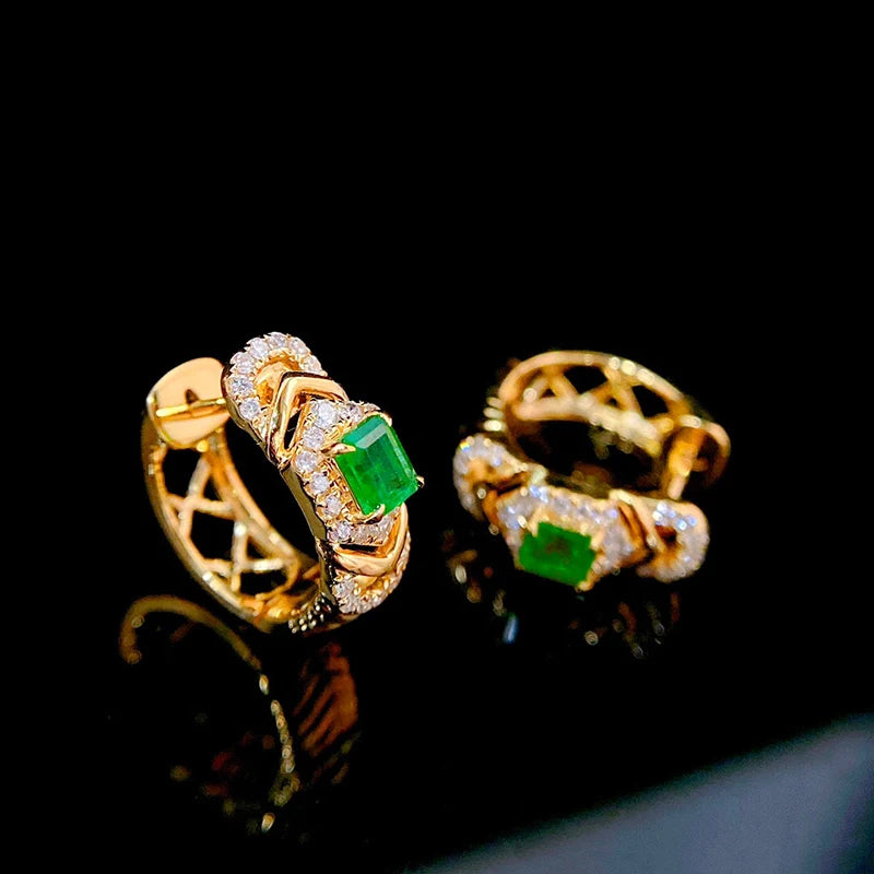 Luxury 18K Yellow Gold Natural Diamond & Emerald Earrings – BasedowCraft