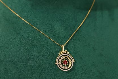 18K Yellow Gold Natural Diamond Sun & Moon Necklace