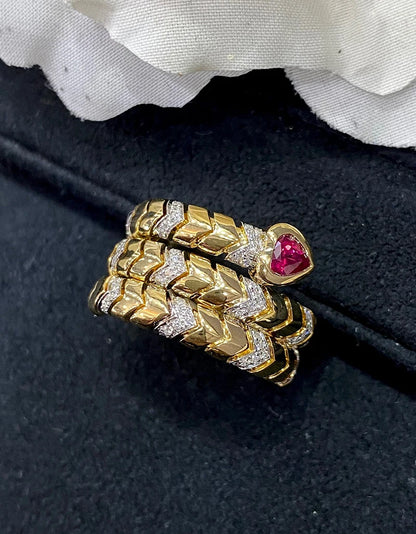 Luxury 18K Yellow Gold Natural Ruby & Diamond Ring
