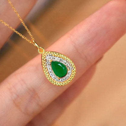 18K Yellow Gold Natural Diamond & Emerald Necklace