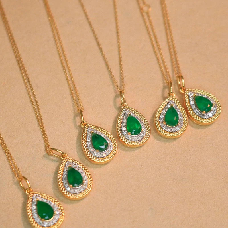 18K Yellow Gold Natural Diamond & Emerald Necklace