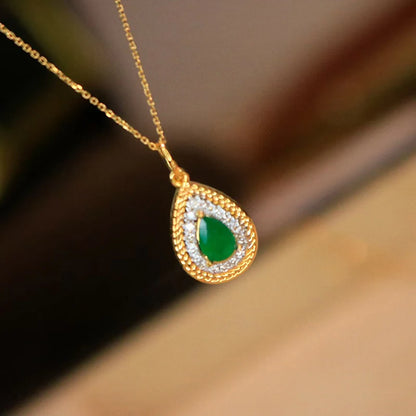 18K Yellow Gold Natural Diamond & Emerald Necklace