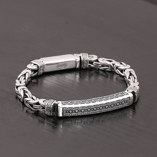 [S925] Sterling Silver Byzantine Link Push-Lock Bracelet