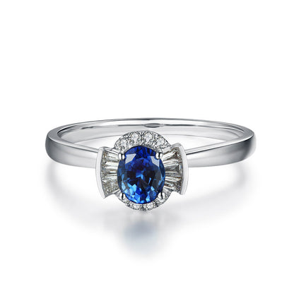 18K White Gold Natural Diamond & Sapphire Ring