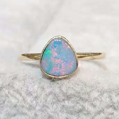 18K Yellow Gold Australian Natural Opal Stone Ring