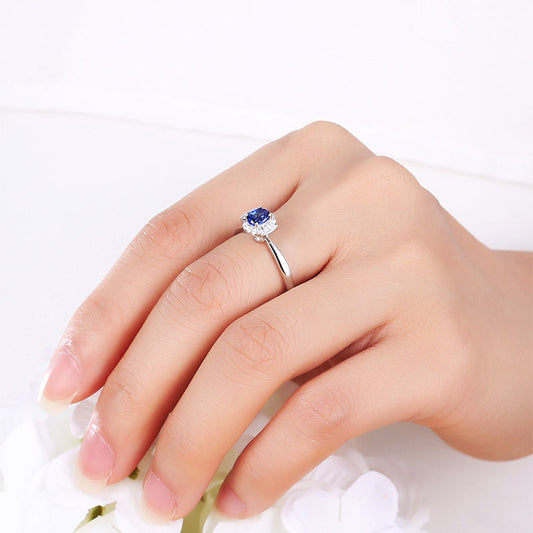 18K White Gold Natural Diamond & Sapphire Ring
