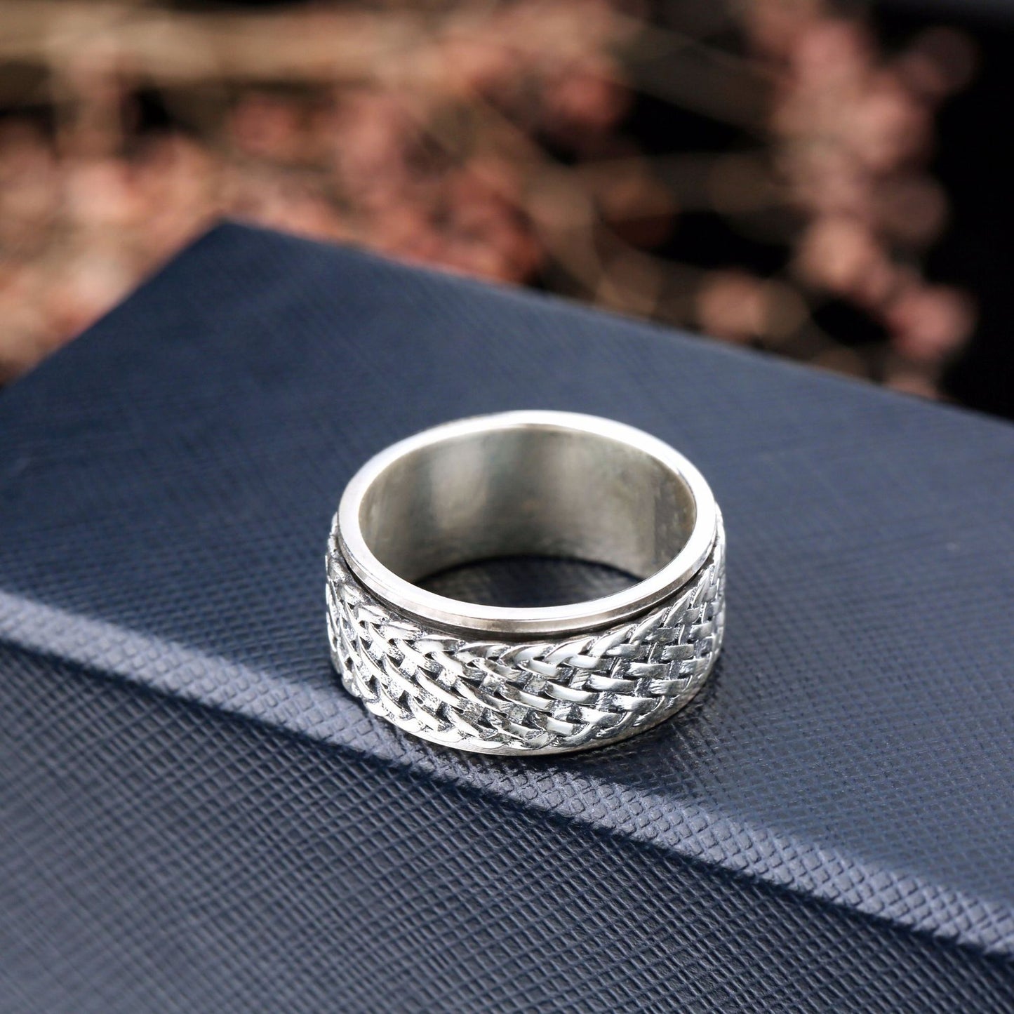 S925 Sterling Silver Braided Spinning Ring
