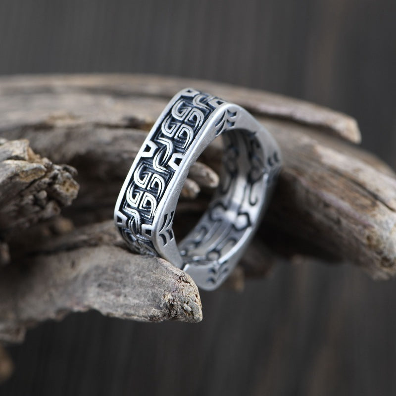 [S925] Sterling Silver Gaelic Key Square Ring
