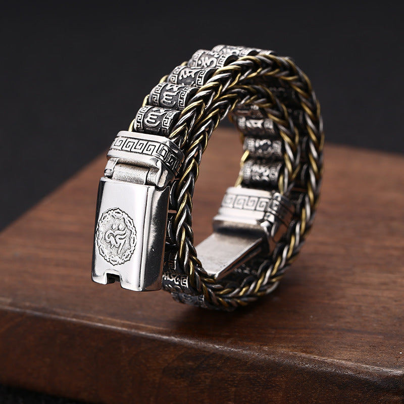 [S925] Sterling Silver Vajra Mantra Turn Bead Bracelet